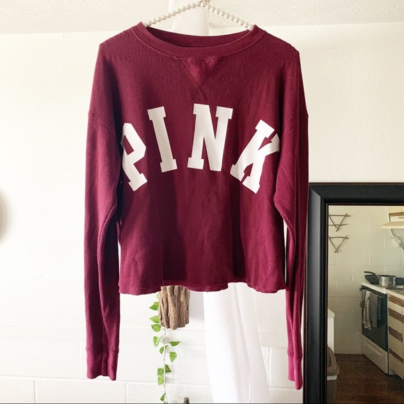 PINK Maroon Oversized Crop Top Thermal - Picture 1 of 6